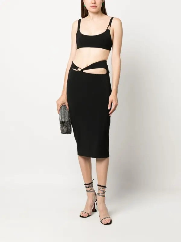 Black cut-out co-ord set with crop top and midi skirt featuring twisted waist detail — Patrizia Pepe | Endless UAE