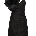 Black wrap mini dress with dramatic shoulder ruffle and feathered heels — Aje | Endless UAE