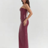 Vanessa Vegan Stretch Leather Strapless Midi Dress