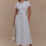 Aysha - Buttoned Linen Midi Dress - White
