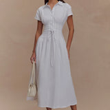 Aysha - Buttoned Linen Midi Dress - White
