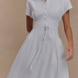 Aysha - Buttoned Linen Midi Dress - White