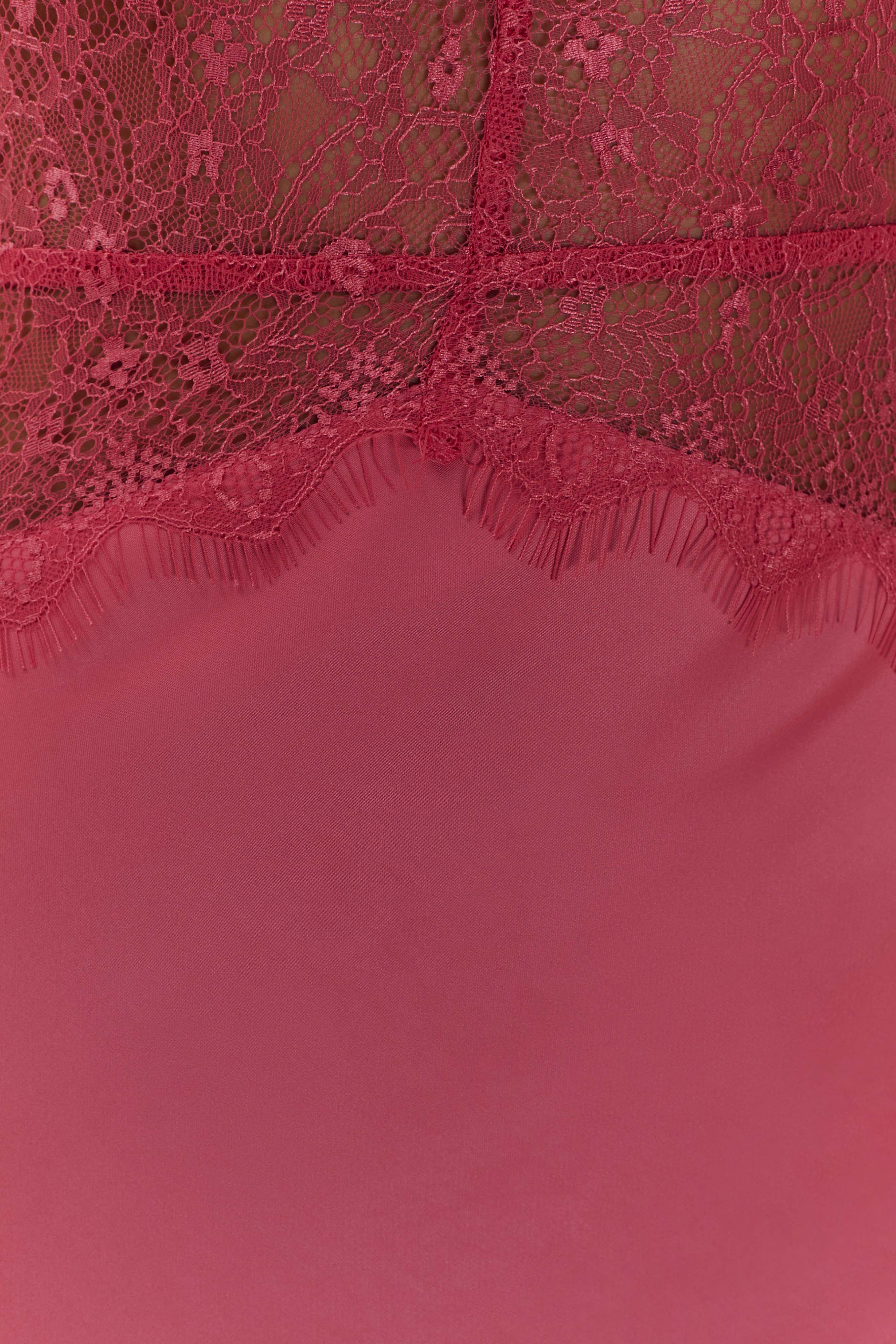 Pink halterneck maxi dress with lace waist detail and flowing satin skirt — Meshki | Endless UAE