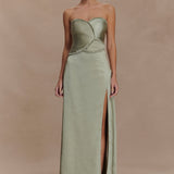 Larissa Satin Maxi Dress With Ruched Petals