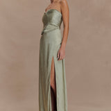 Larissa Satin Maxi Dress With Ruched Petals