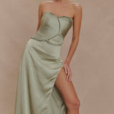 Larissa Satin Maxi Dress With Ruched Petals