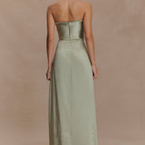 Larissa Satin Maxi Dress With Ruched Petals