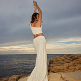 Gracioneta ivory sequin two-piece bridal set with off-shoulder crop top and flowing maxi skirt — Label Loft London | Endless UAE