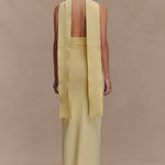 Wynn Floral Knit Midi Dress in pale yellow with 3D floral details and cutout neckline — Meshki | Endless UAE