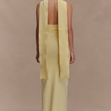 Wynn Floral Knit Midi Dress in pale yellow with 3D floral details and cutout neckline — Meshki | Endless UAE