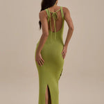 Green knit maxi dress with leaf appliqués and cutout details — Wanderdoll | Endless UAE