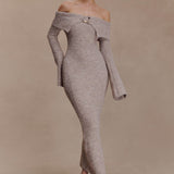 Baxter Off Shoulder Fluffy Knit Midi Dress