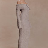 Baxter Off Shoulder Fluffy Knit Midi Dress