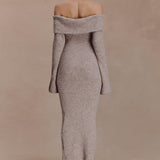 Baxter Off Shoulder Fluffy Knit Midi Dress