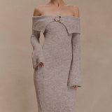 Baxter Off Shoulder Fluffy Knit Midi Dress