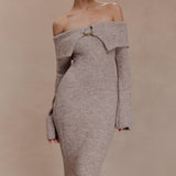 Baxter Off Shoulder Fluffy Knit Midi Dress