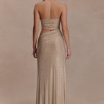 Starla Strapless Diamante Maxi Dress in champagne with cutout detail — Meshki | Endless UAE