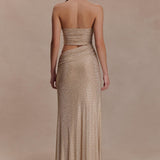 Starla Strapless Diamante Maxi Dress in champagne with cutout detail — Meshki | Endless UAE