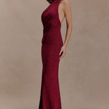 Elma Lurex Knit Halter Maxi Dress