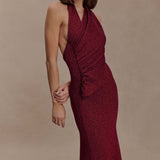 Elma Lurex Knit Halter Maxi Dress