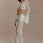 Cream crochet two-piece set with cutout details and gold buckle accents — Meshki | Endless UAE