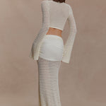 Cream crochet two-piece set with cutout details and gold buckle accents — Meshki | Endless UAE