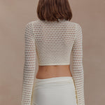 Cream crochet two-piece set with cutout details and gold buckle accents — Meshki | Endless UAE