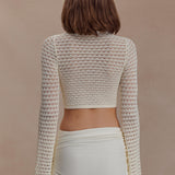 Cream crochet two-piece set with cutout details and gold buckle accents — Meshki | Endless UAE