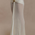 Cream crochet two-piece set with cutout details and gold buckle accents — Meshki | Endless UAE