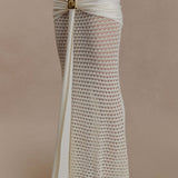 Cream crochet two-piece set with cutout details and gold buckle accents — Meshki | Endless UAE