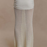 Cream crochet two-piece set with cutout details and gold buckle accents — Meshki | Endless UAE