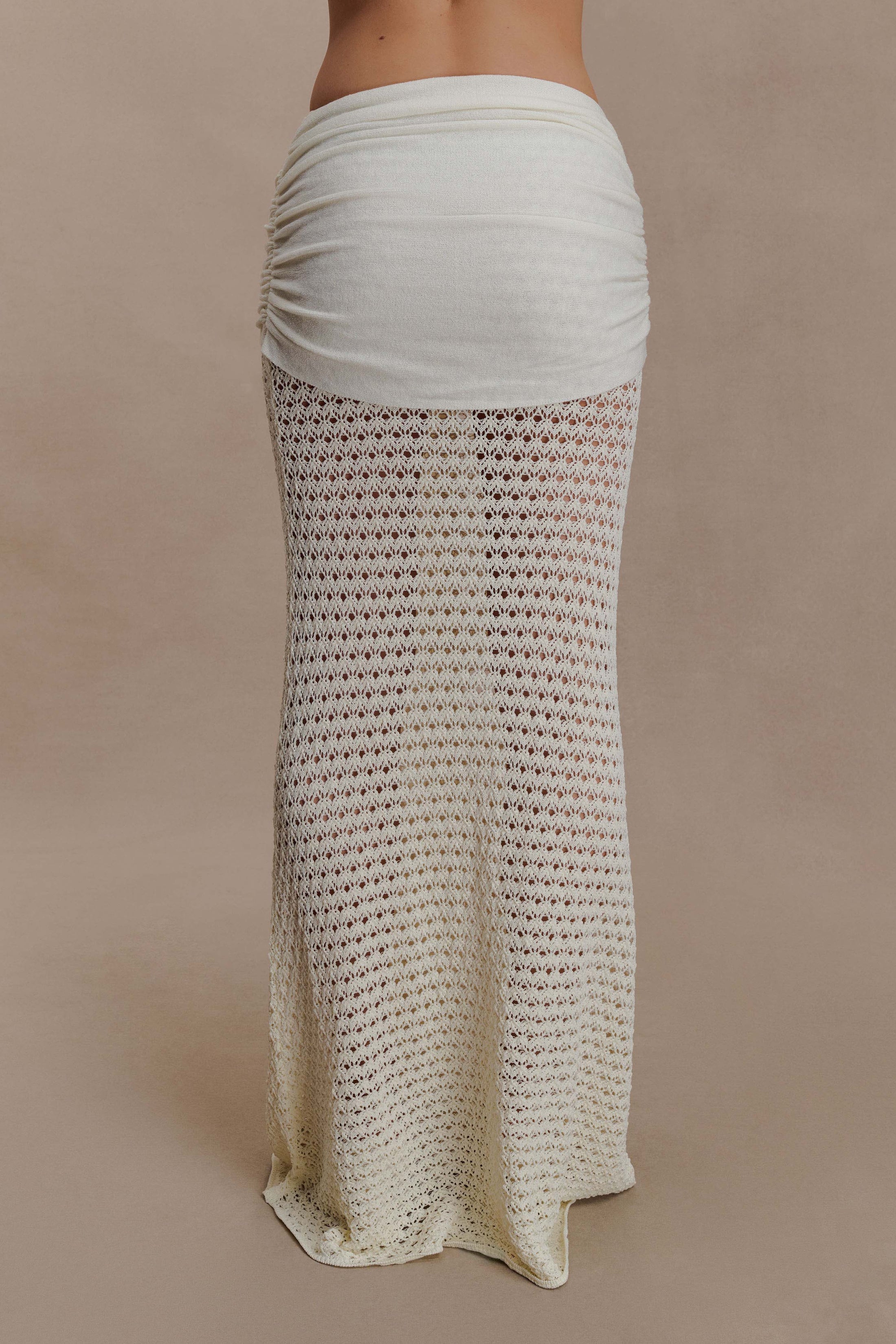 Cream crochet two-piece set with cutout details and gold buckle accents — Meshki | Endless UAE