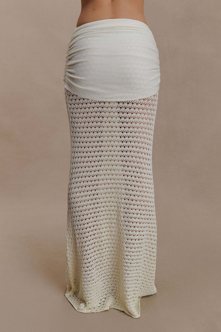 Cream crochet two-piece set with cutout details and gold buckle accents — Meshki | Endless UAE