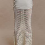 Cream crochet two-piece set with cutout details and gold buckle accents — Meshki | Endless UAE