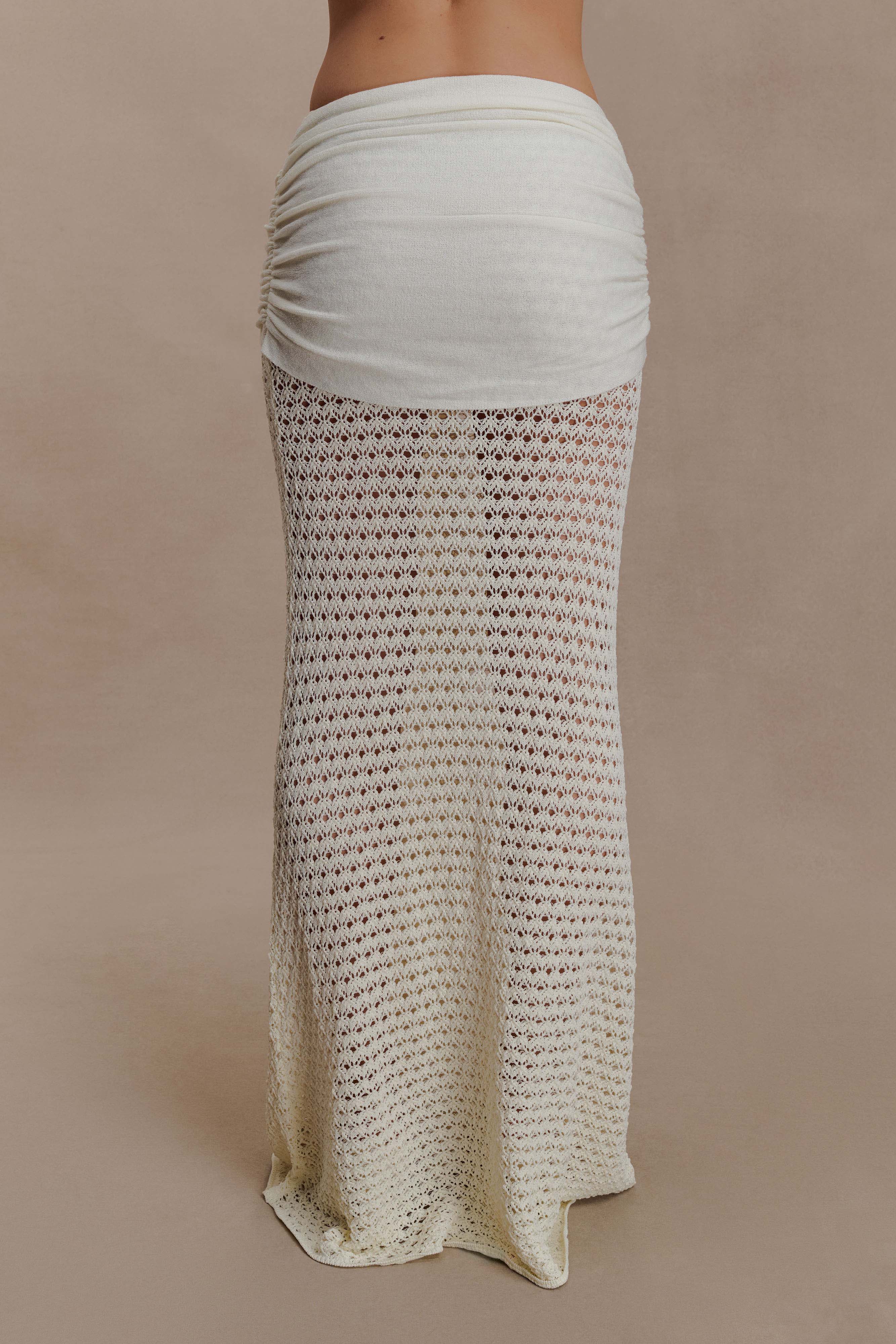 Cream crochet two-piece set with cutout details and gold buckle accents — Meshki | Endless UAE