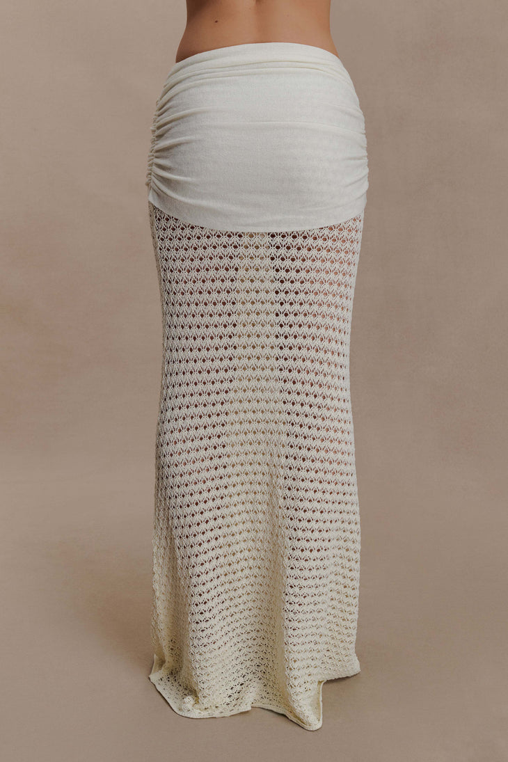 Cream crochet two-piece set with cutout details and gold buckle accents — Meshki | Endless UAE