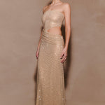 Starla Strapless Diamante Maxi Dress in champagne with cutout detail — Meshki | Endless UAE