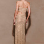 Starla Strapless Diamante Maxi Dress in champagne with cutout detail — Meshki | Endless UAE