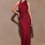 Elma Lurex Knit Halter Maxi Dress