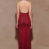 Elma Lurex Knit Halter Maxi Dress