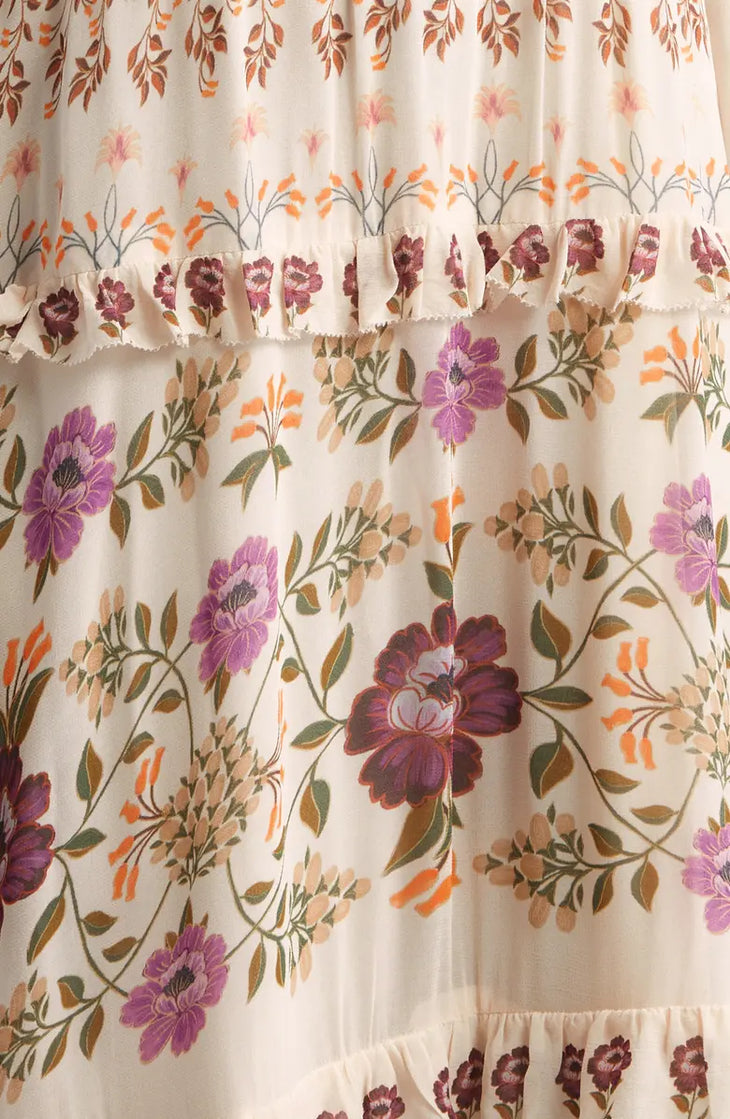 Winter Garden Ruffled Maxi Dress in cream with vibrant floral print and tiered ruffles — FARM Rio | Endless UAE