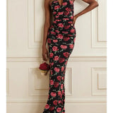 Ruched Floral-print Stretch-jersey Bustier Gown
