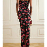 Ruched Floral-print Stretch-jersey Bustier Gown