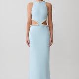 Light blue sleeveless maxi dress with pearl embellished neckline and waist cutouts — Meshki | Endless UAE