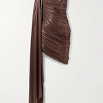 Bronze metallic one-shoulder draped ruched mini dress — Norma Kamali | Endless UAE