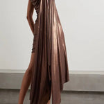 Bronze metallic one-shoulder draped ruched mini dress — Norma Kamali | Endless UAE