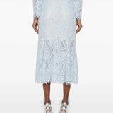 Light blue lace midi skirt with flared hem and intricate floral pattern, shown from back view with silver heels — Self-Portrait | Endless UAE