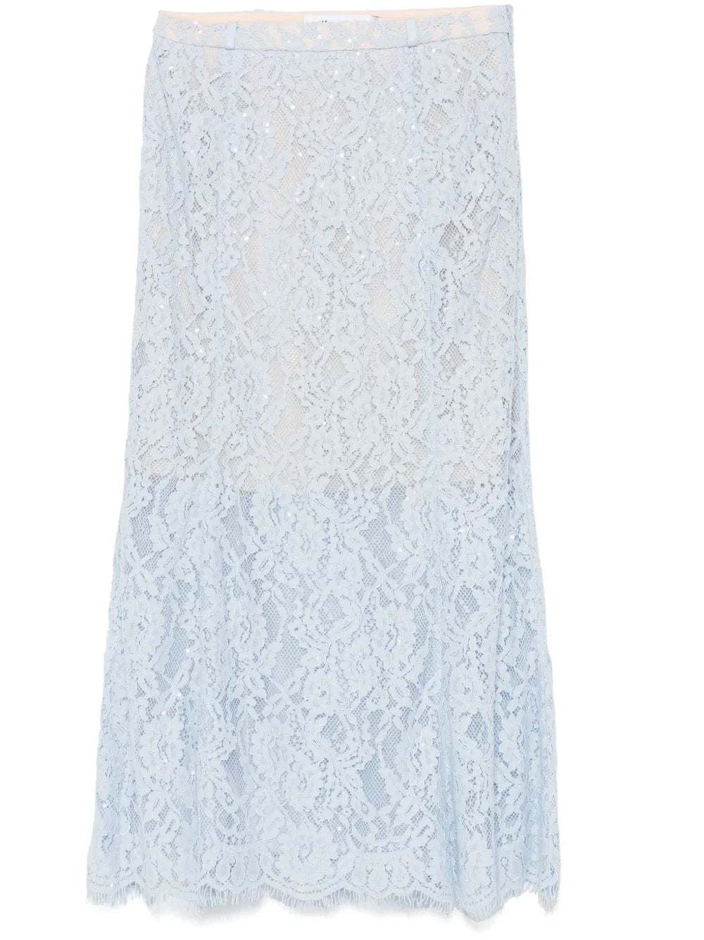 Light blue lace midi skirt with flared hem and scalloped edge detail — Self-Portrait | Endless UAE