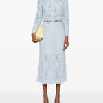 Light blue floral lace midi skirt with flared silhouette and scalloped hem — Self-Portrait | Endless UAE