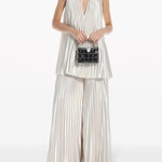 Pleated white halter dress and pants set with black embellished clutch — L'IDÉE | Endless UAE